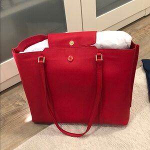 Bold Red Textured Tote with Structured Design
